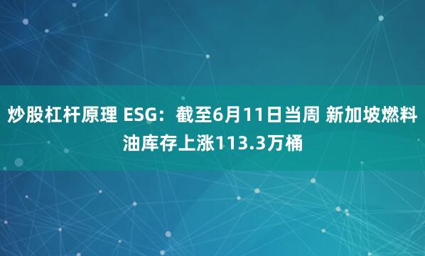 炒股杠杆原理 ESG：截至6月11日当周 新加坡燃料油库存上涨113.3万桶